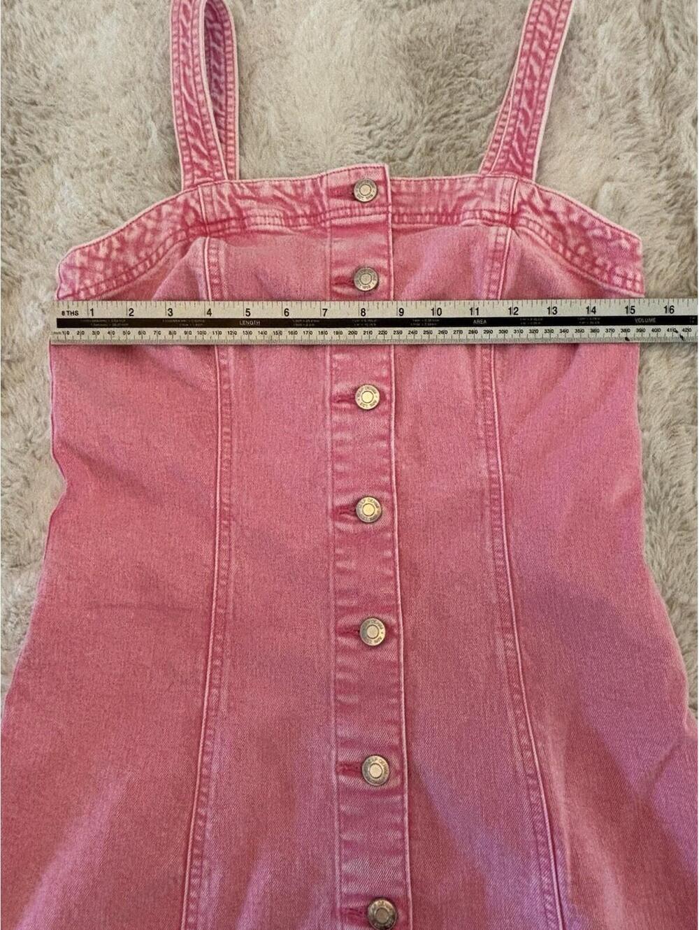 GAP Pink Denim Mini Dress Button Front Strappy NWT Size Small - Picture 8 of 9